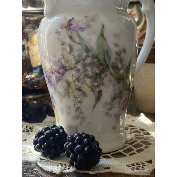 Vintage Porcelain Creamer Lavender Iris LOV Floral Early 1900s Shabby Chic - Picture 6 of 16